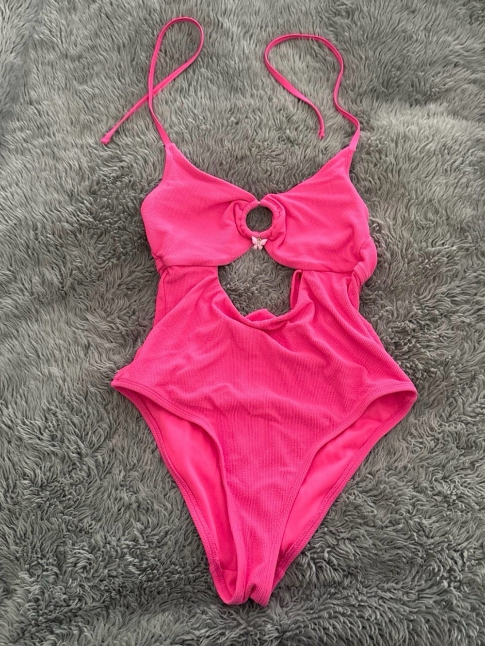 Hot Pink One-Piece Cutout Swimsuit with Ring Detail
